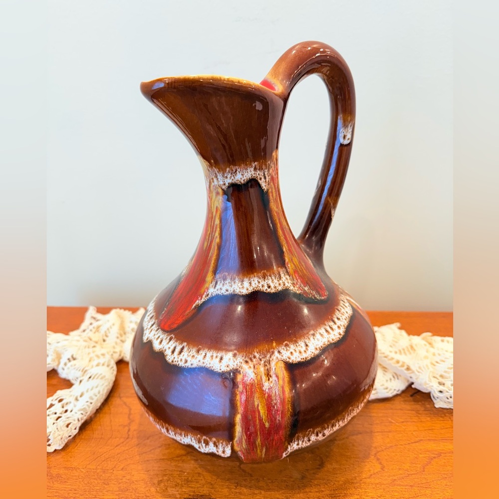 Vintage MCM Maurice Chalvignac Fat Lava Glazed Ceramic Pottery Vase jug handle